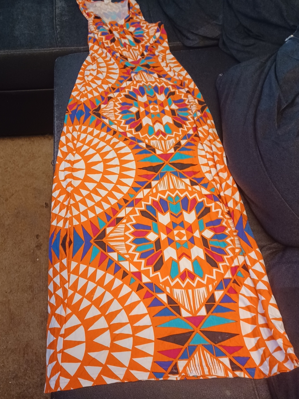 VENUS Orange Geometric Maxi Skirt with Multicolor Accents